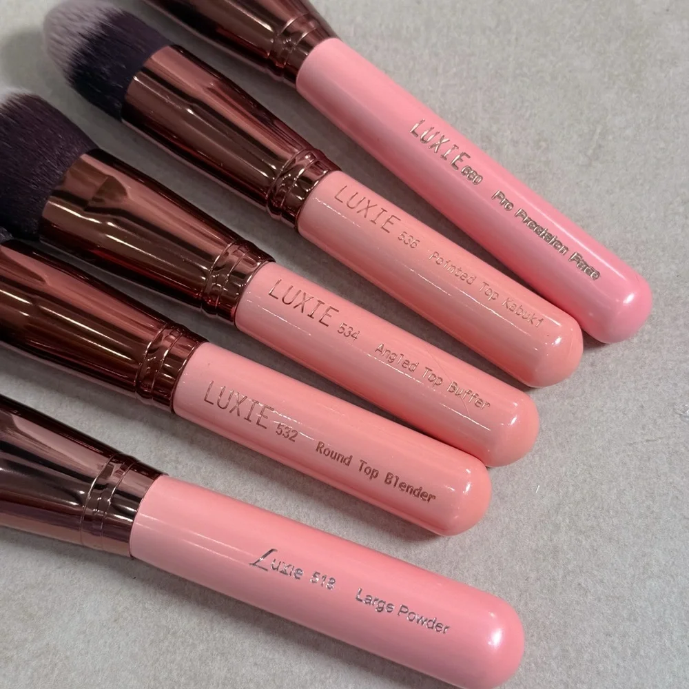 Luxie Brush Set 5 Piece Face Makeup Brushes Pink Rose Gold